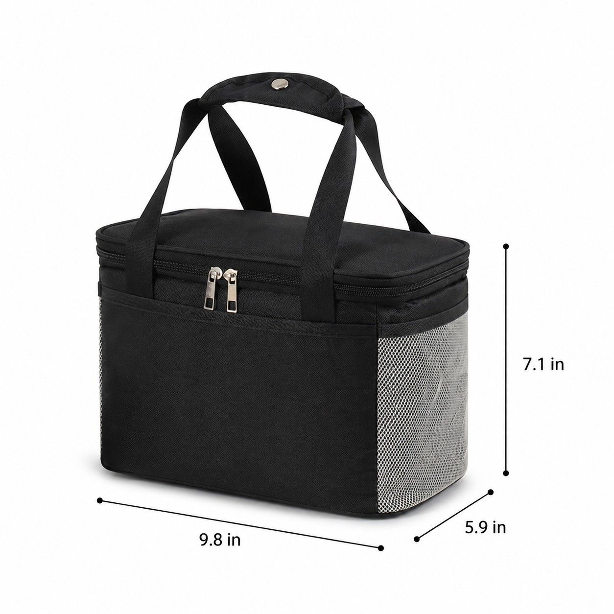 Insulated Lunch Tote Bag with Front Pocket Mesh Side Pockets and Dual Zipper