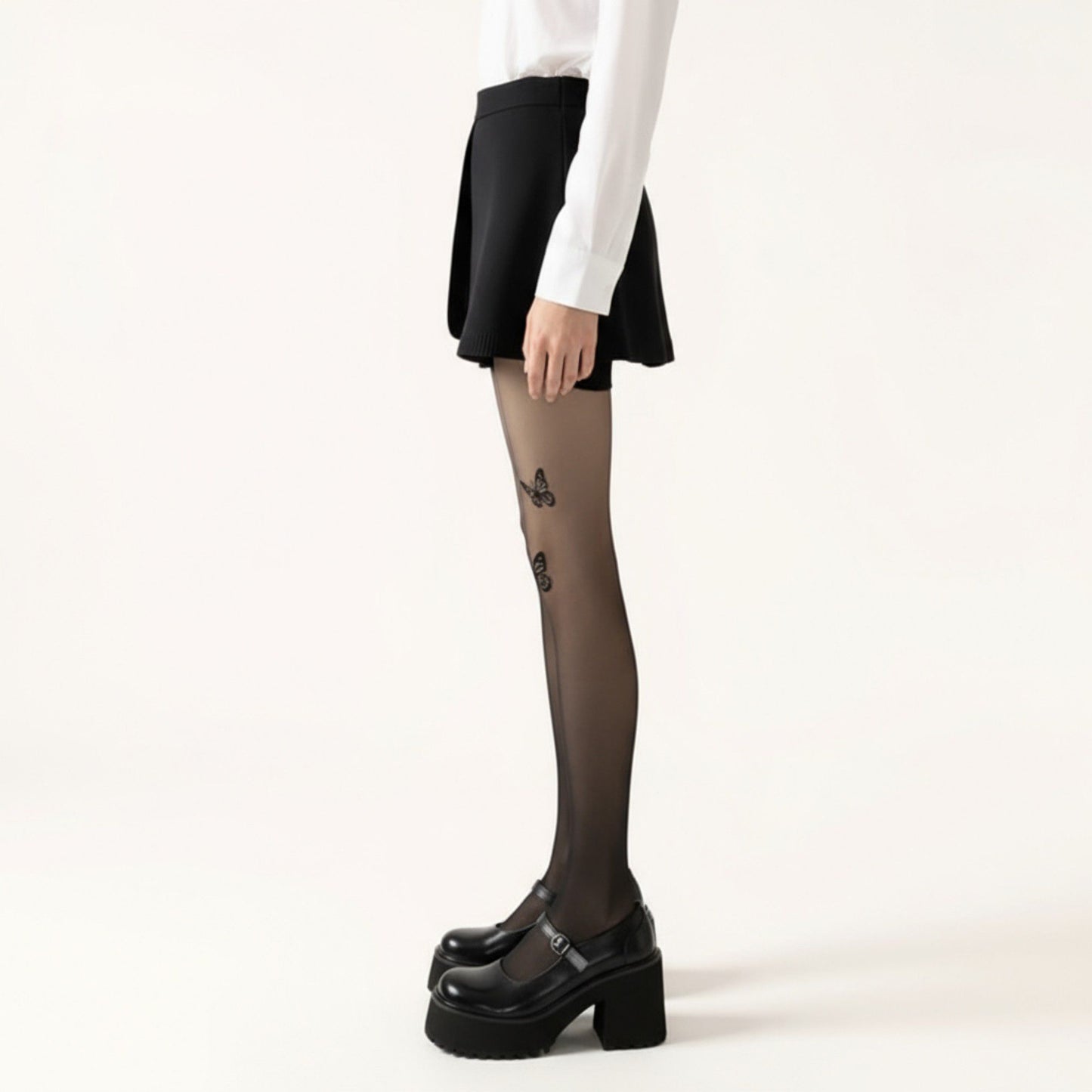 Sheer Butterfly Print Tights with Subtle Sparkle Star Accents and Stretch Fit