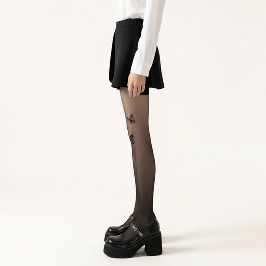 Sheer Butterfly Print Tights with Subtle Sparkle Star Accents and Stretch Fit