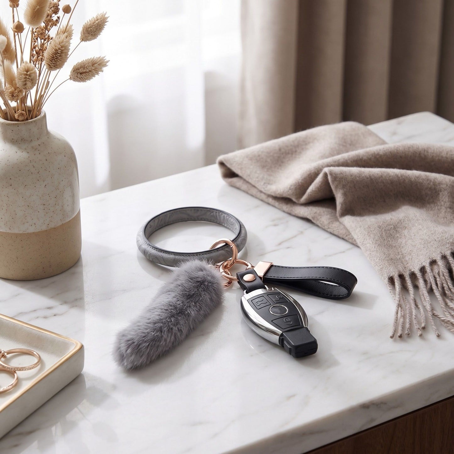 Bangle Keychain with Furry Tail Bag Charm