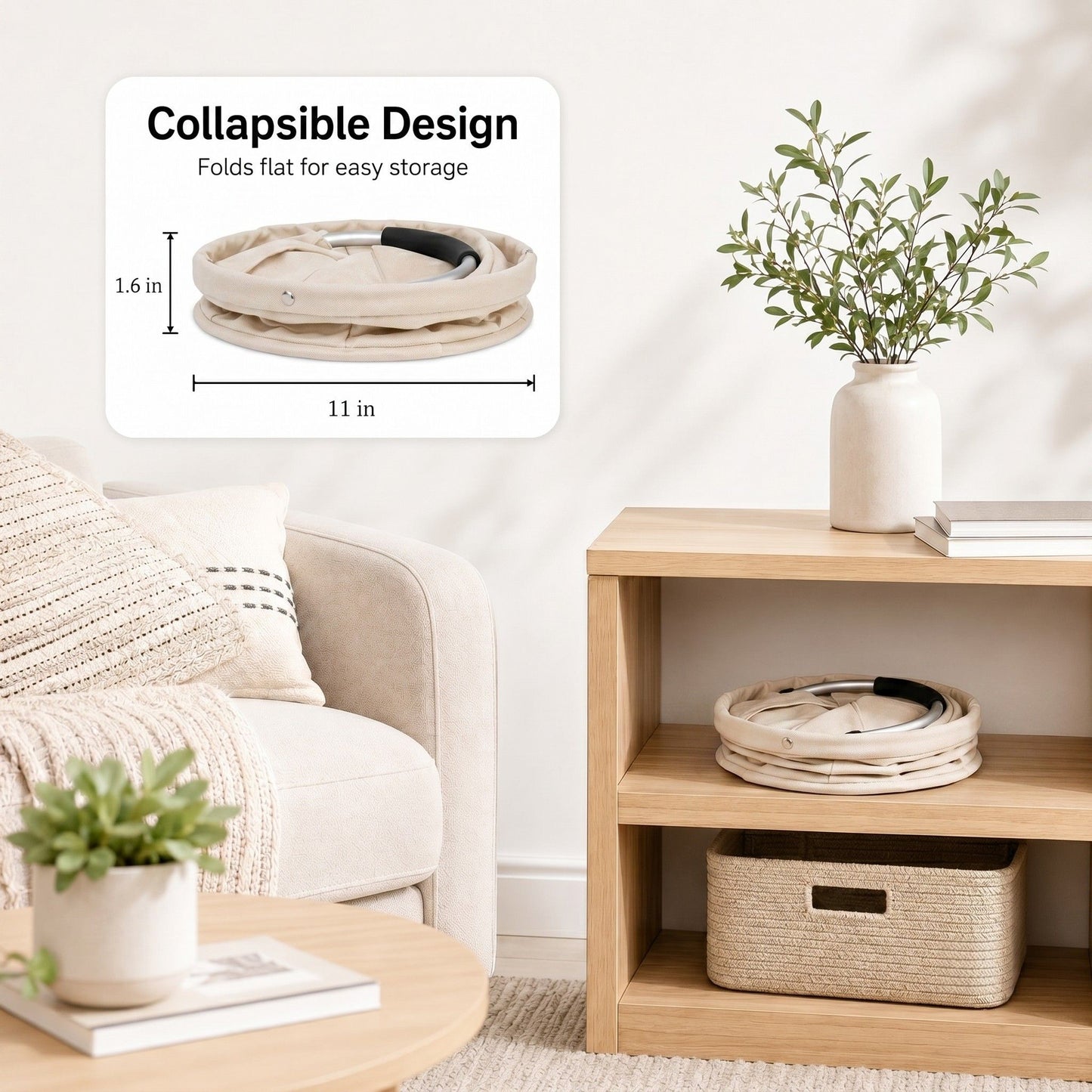 Collapsible Utility Basket with Aluminum Handle and Exterior Pockets