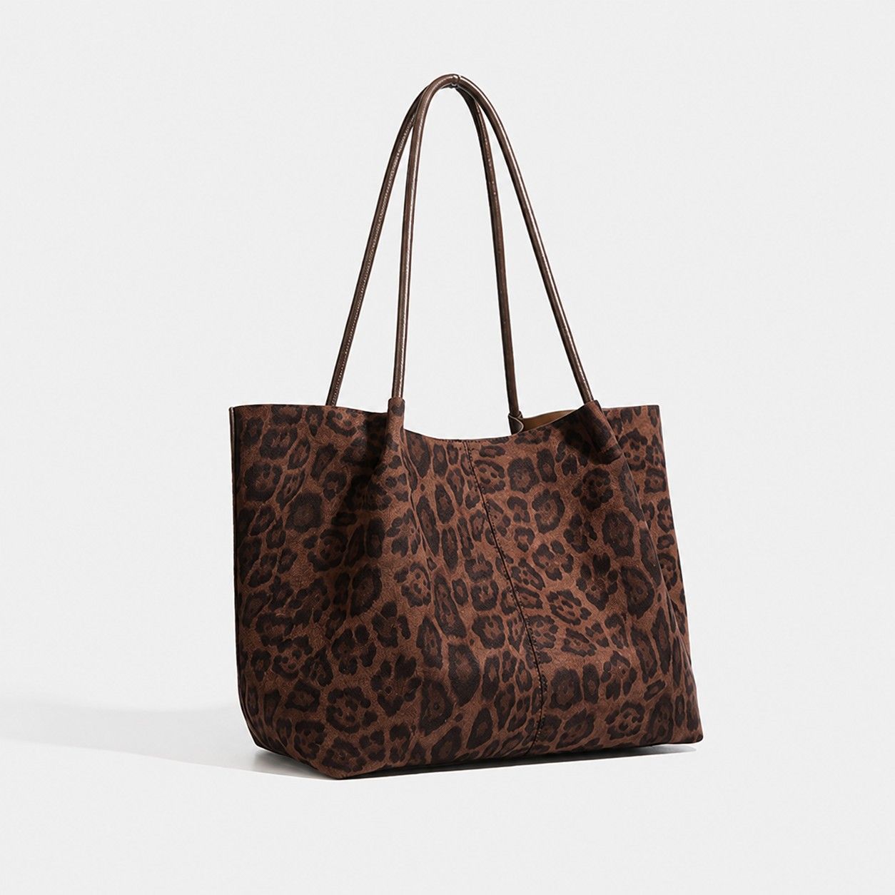Faux Suede Tote Bag with Removable Zip Pouch and Double Shoulder Handles