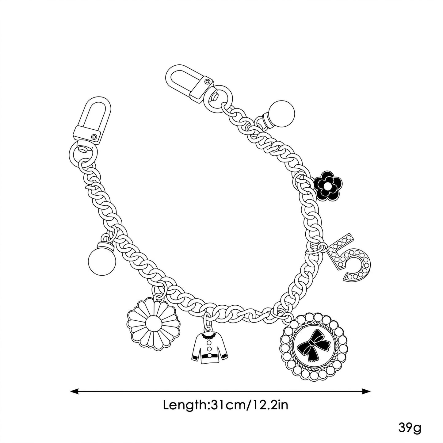 Decorative Chain Bag Strap with Charms and Swivel Clasps