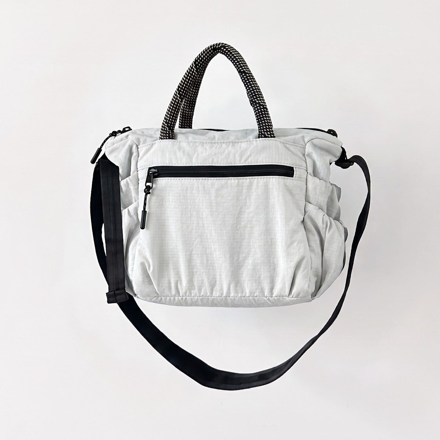 Nylon Crossbody Tote Bag with Top Handles and Multiple Zipper Pockets