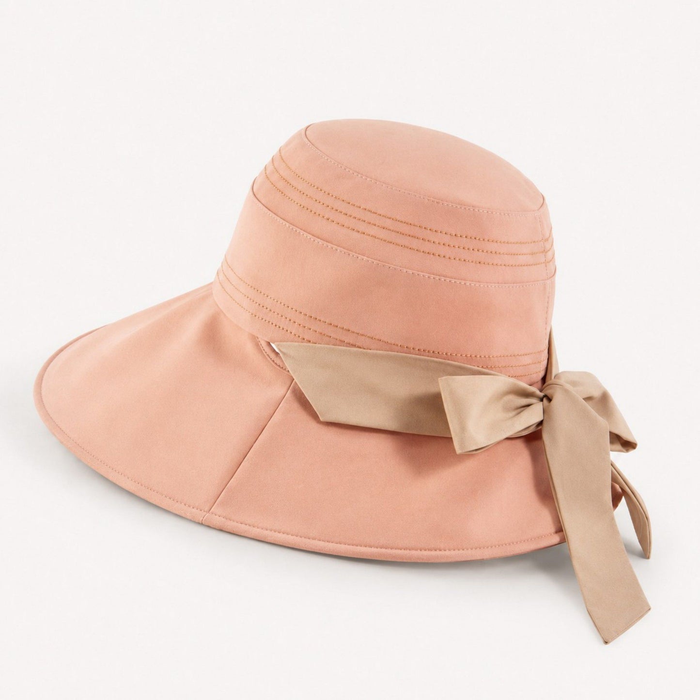 Wide Brim Sun Hat with Bow Accent Stitched Crown and Soft Structured Brim