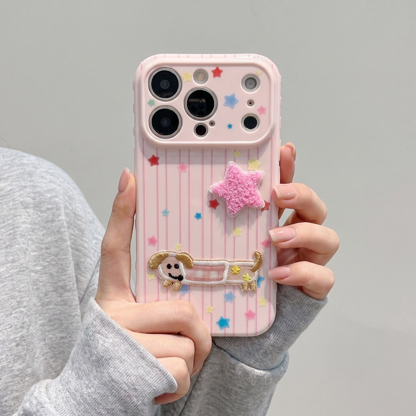Dog Patch Star Phone Case Textured Back Raised Camera Edge Decorative Cover