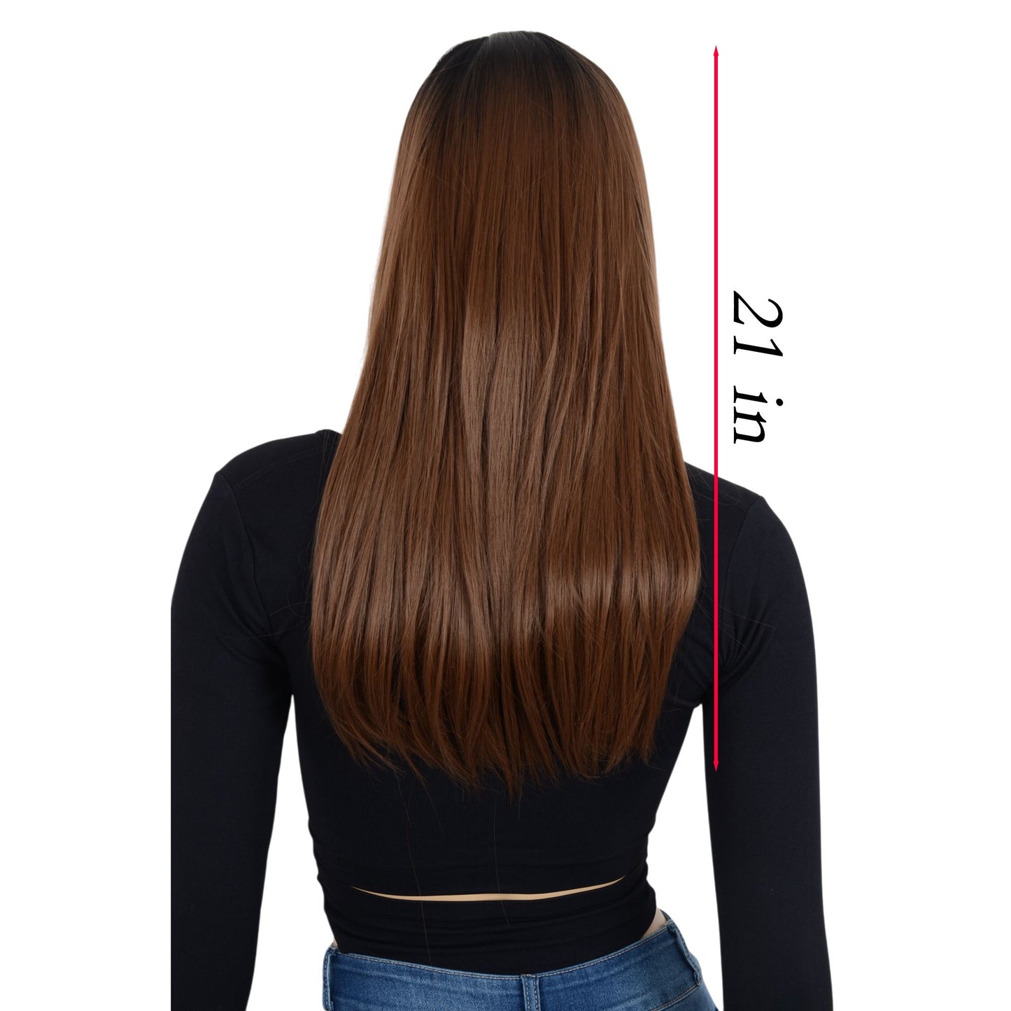 Long Straight Wig with Bangs Heat-Resistant Synthetic Hair Adjustable Cap