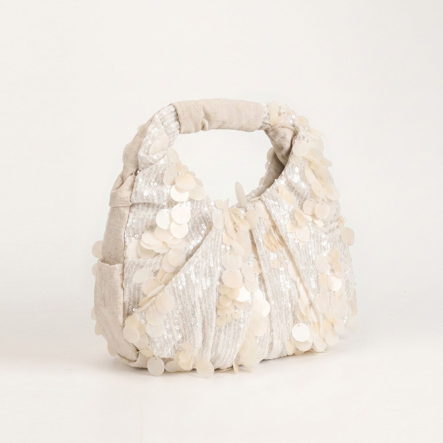Sequin Hobo Shoulder Bag with Oversized Paillette Details Padded Handle