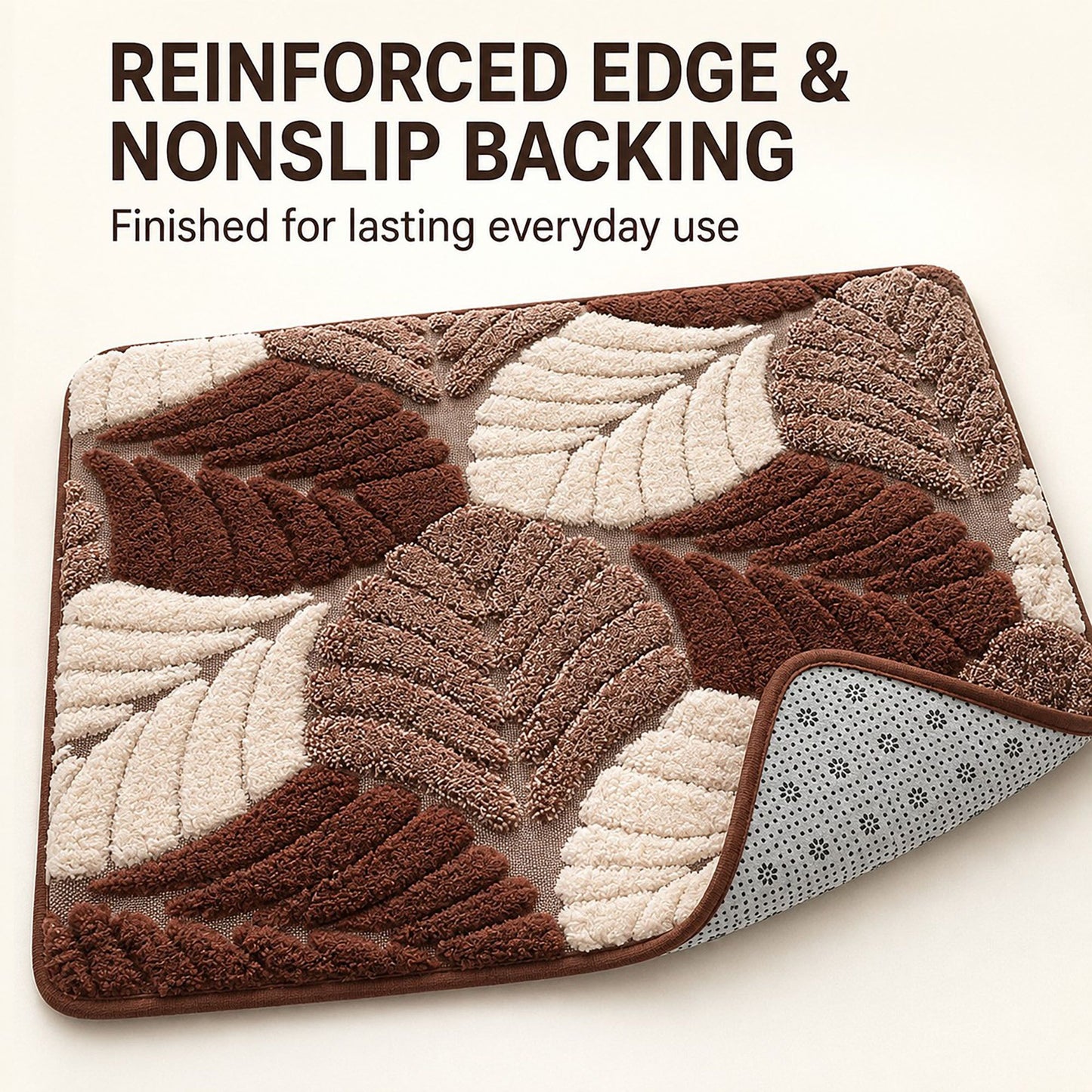 Botanical Leaf Bath Mat Nonslip Tufted Accent Rug 15.7 x 23.6 Inches