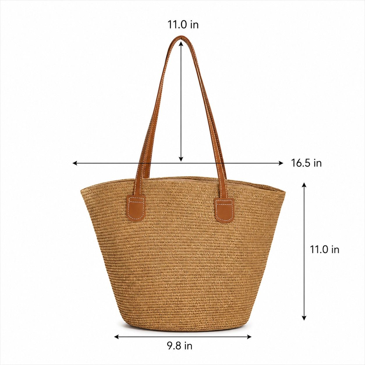 Woven Straw Tote Bag Large Capacity Zip Top Shoulder Carryall Handbag