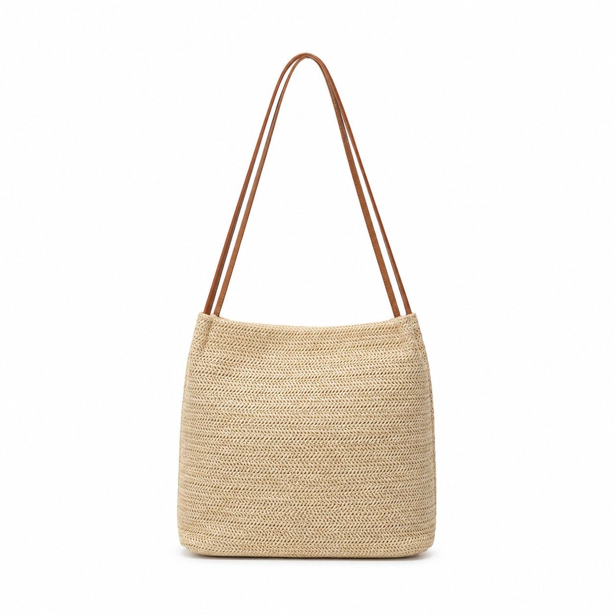 Woven Look Bucket Shoulder Bag with Magnetic Closure and Long Strap
