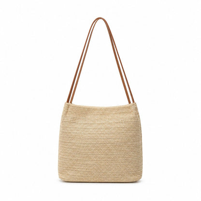 Woven Look Bucket Shoulder Bag with Magnetic Closure and Long Strap