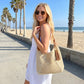 Woven Paper Fiber Shoulder Tote Bag Large Capacity Crochet Handbag with Tassel Accent