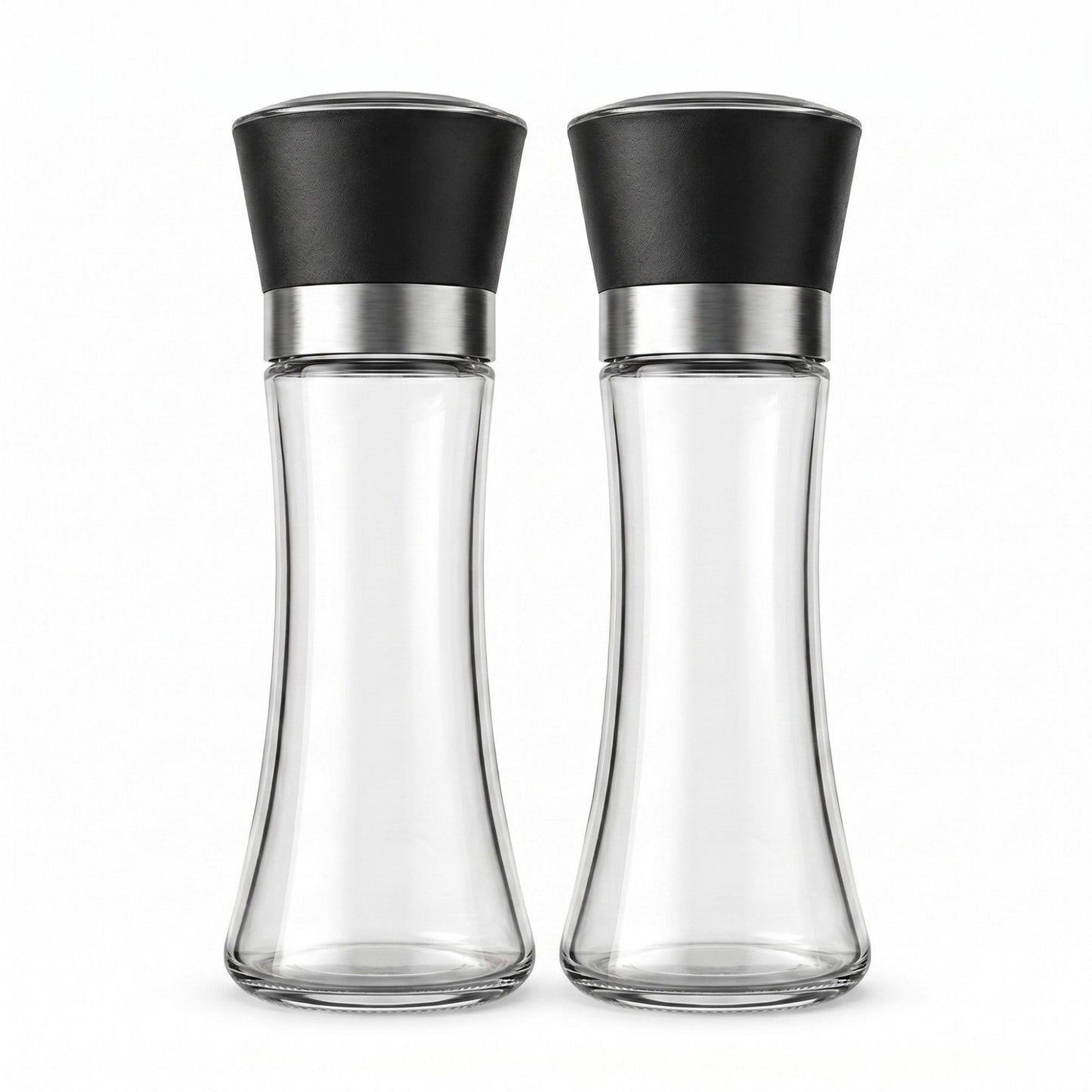 2-Piece Glass Salt and Pepper Grinder Set with Stainless Steel Accent