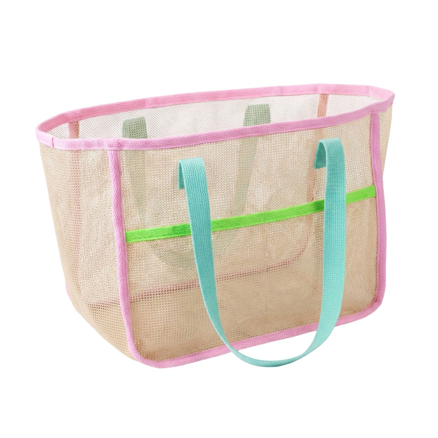 Mesh Tote Bag with Colorblock Trim and Shoulder Handles
