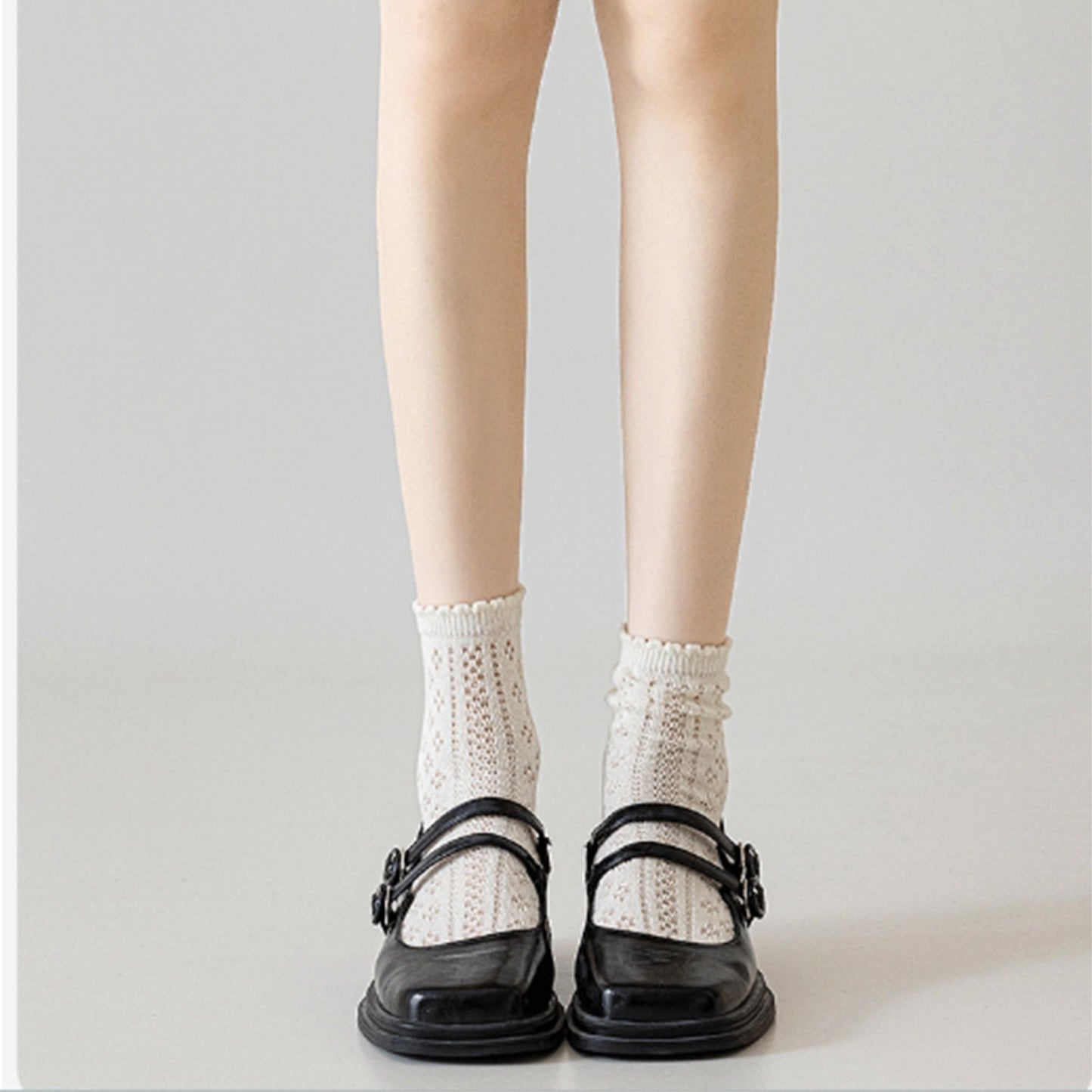 4 Pairs Women's Lace Knit Crew Socks Lightweight Breathable Mesh Style with Elastic Cuff in Assorted Patterns
