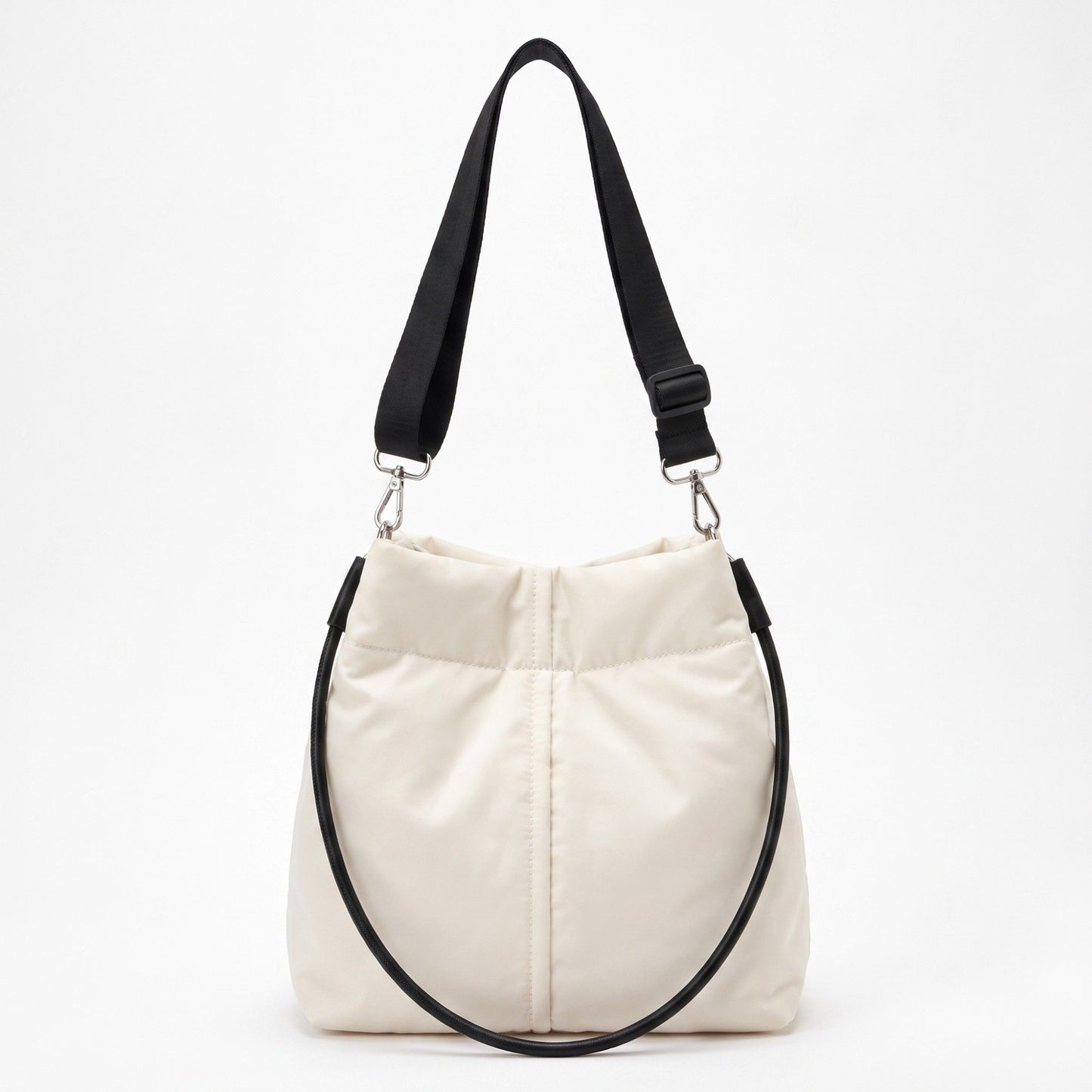 Vertical Seam Padded Hobo Tote Bag with Dual Convertible Straps for Shoulder Crossbody Wear 9.4x8.7x4.7in