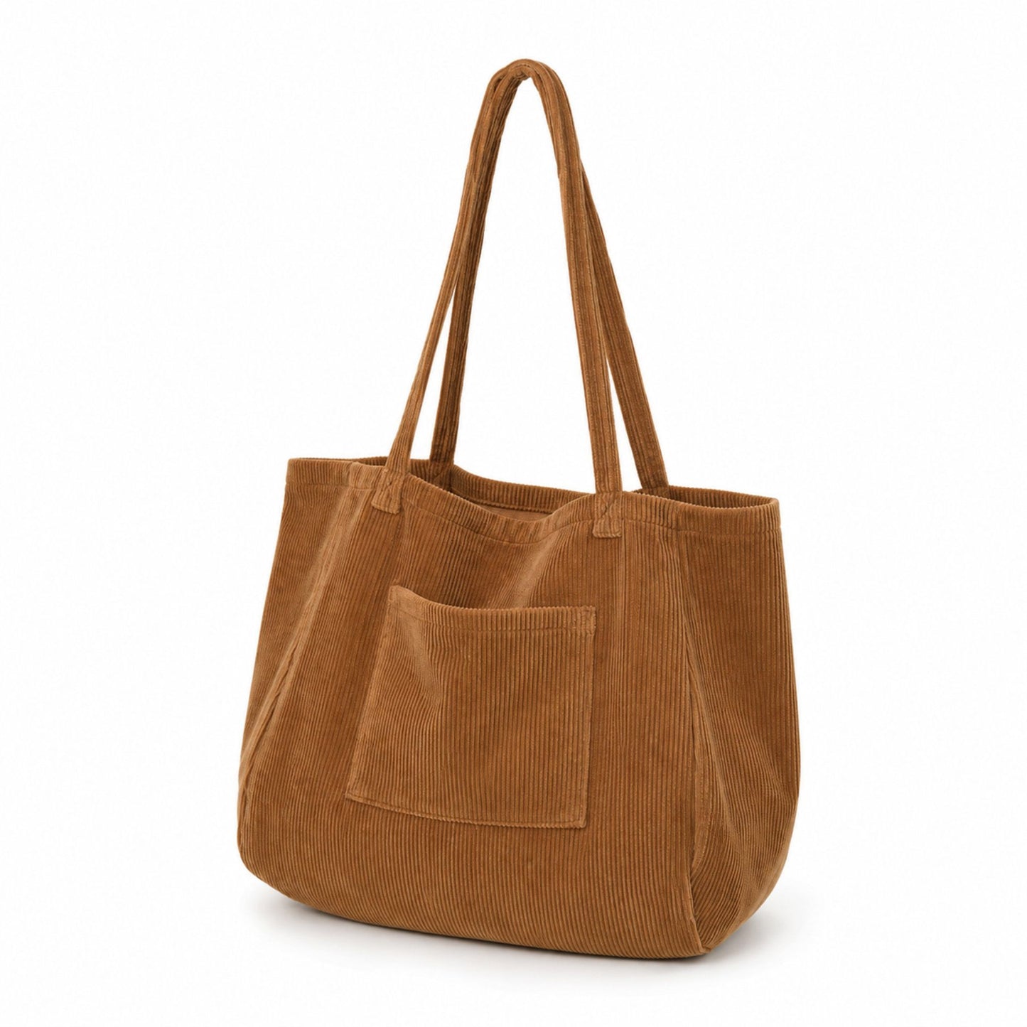 Corduroy Tote Bag Large Capacity Shoulder Bag with Front Pocket