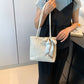Straw Woven Tote Bag with Bow Accent - Lightweight Summer Shoulder Bag