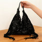 Woven Crochet Shoulder Bag with Fringe Detail Slouchy Hobo Style Lightweight Handbag