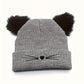 Cat Ear Knit Beanie - Faux Fur Ears with Valentine Heart Whisker Embroidery for Cute Casual Winter Wear