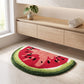 Kiwi Fruit Slice Plush Semicircle Bathroom Mat with Green Tufted Design