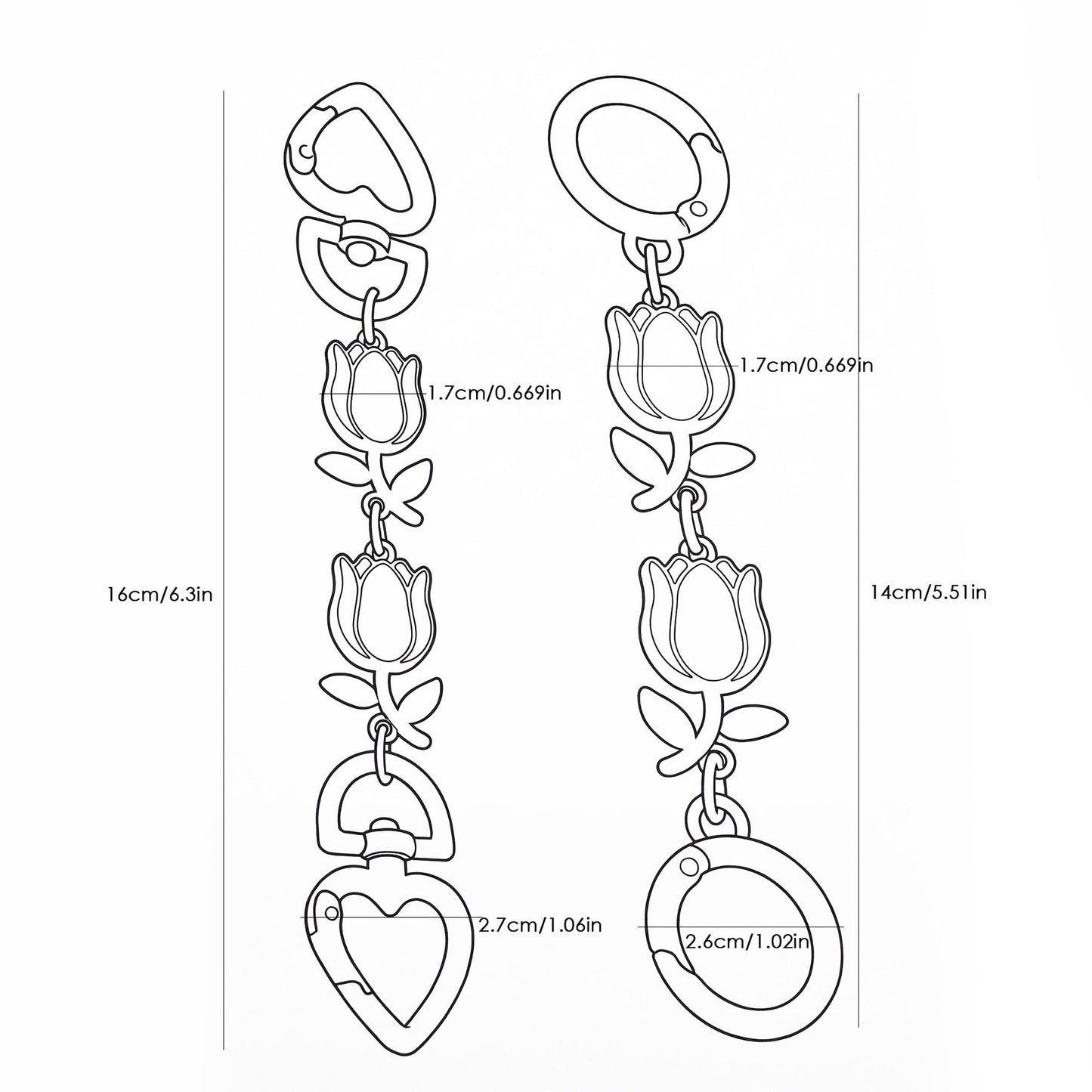 2 Piece Tulip Charm Set for Phone Cases Bags and Keys
