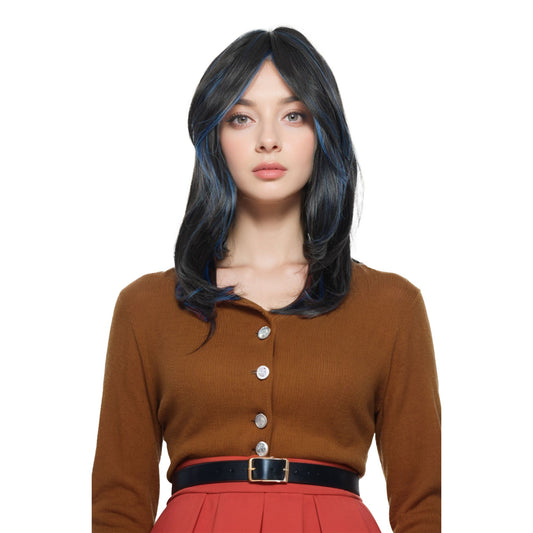Women's Long Layered Straight Wig Synthetic Hair Fiber with Layered Bangs and Natural Highlights