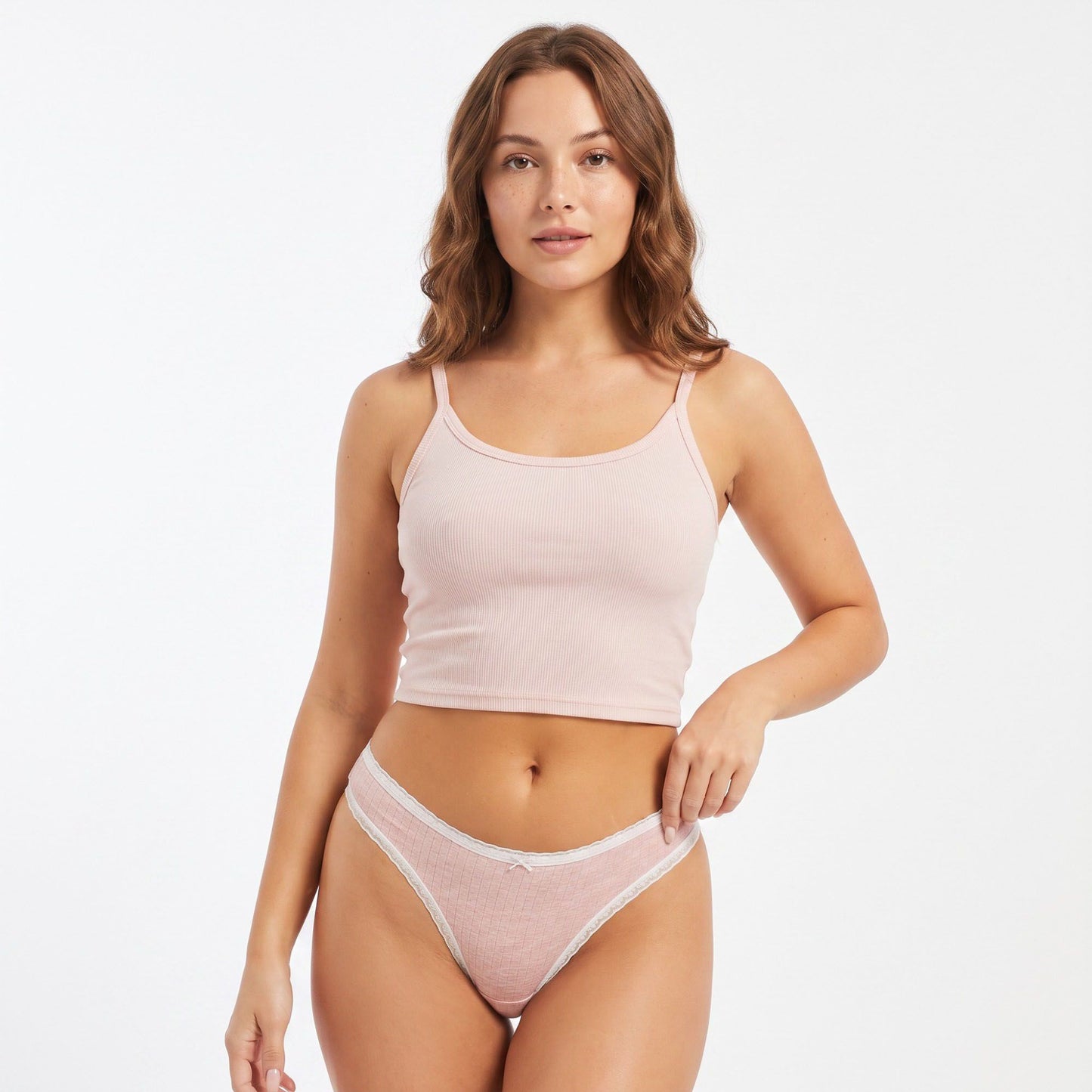 2 Pack Ribbed Lace Trim Thong Underwear
