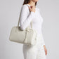 Smooth Grain Rectangular Boston Shoulder Bag with Fixed Long Top Handles & Full Zip Closure 11.8x7.1x4.7in