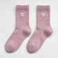 3-Pair Bow Embroidered Crew Socks Set, Ribbed Knit Casual Hosiery