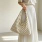 Polka Dot Corduroy Hobo Shoulder Bag with Wide Strap and Interior Pockets