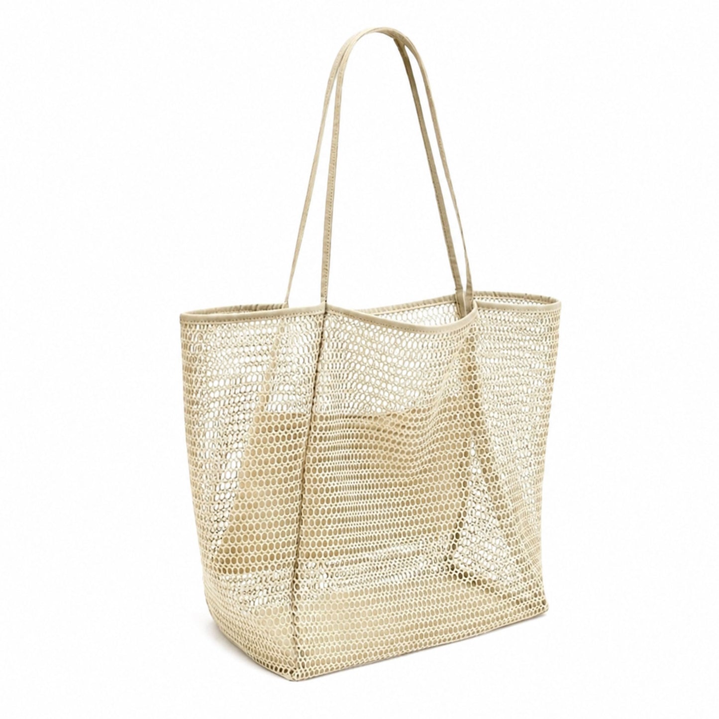 Mesh Tote Bag Large Capacity Lightweight Polyester Shoulder Handbag with Inner Pouch