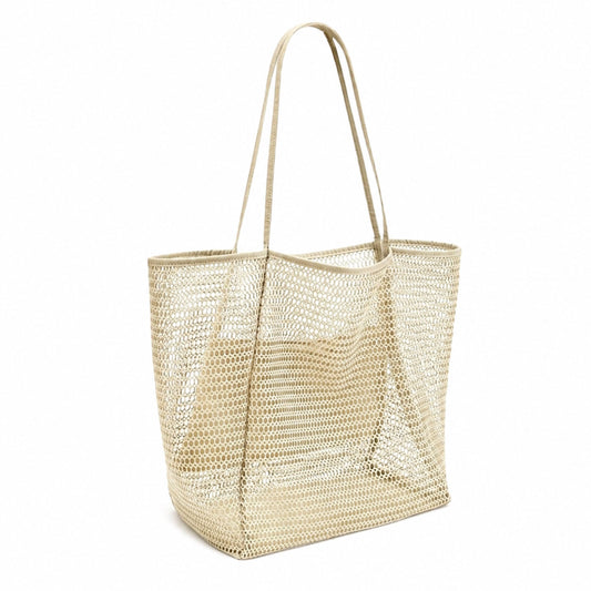 Mesh Tote Bag Large Capacity Lightweight Polyester Shoulder Handbag with Inner Pouch