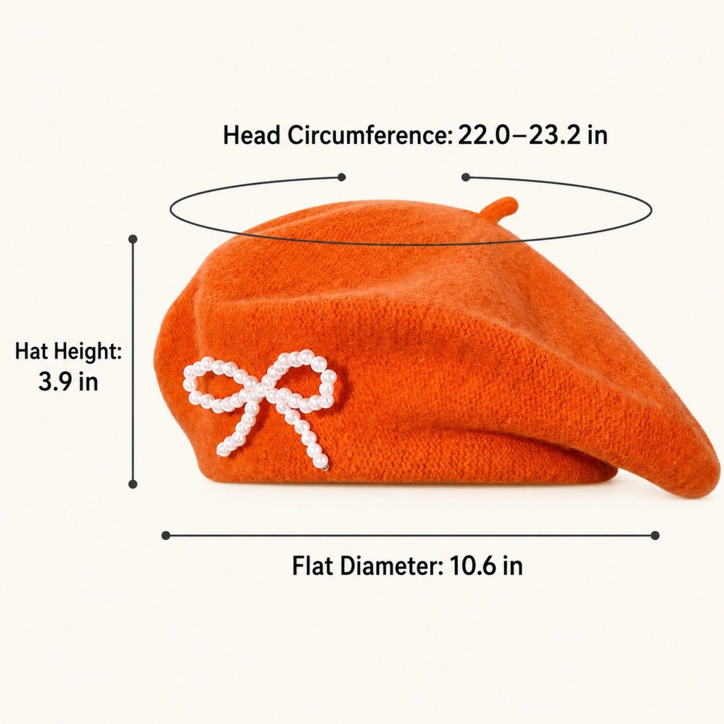 Pearl Bow Embellished Knit Wool Beret