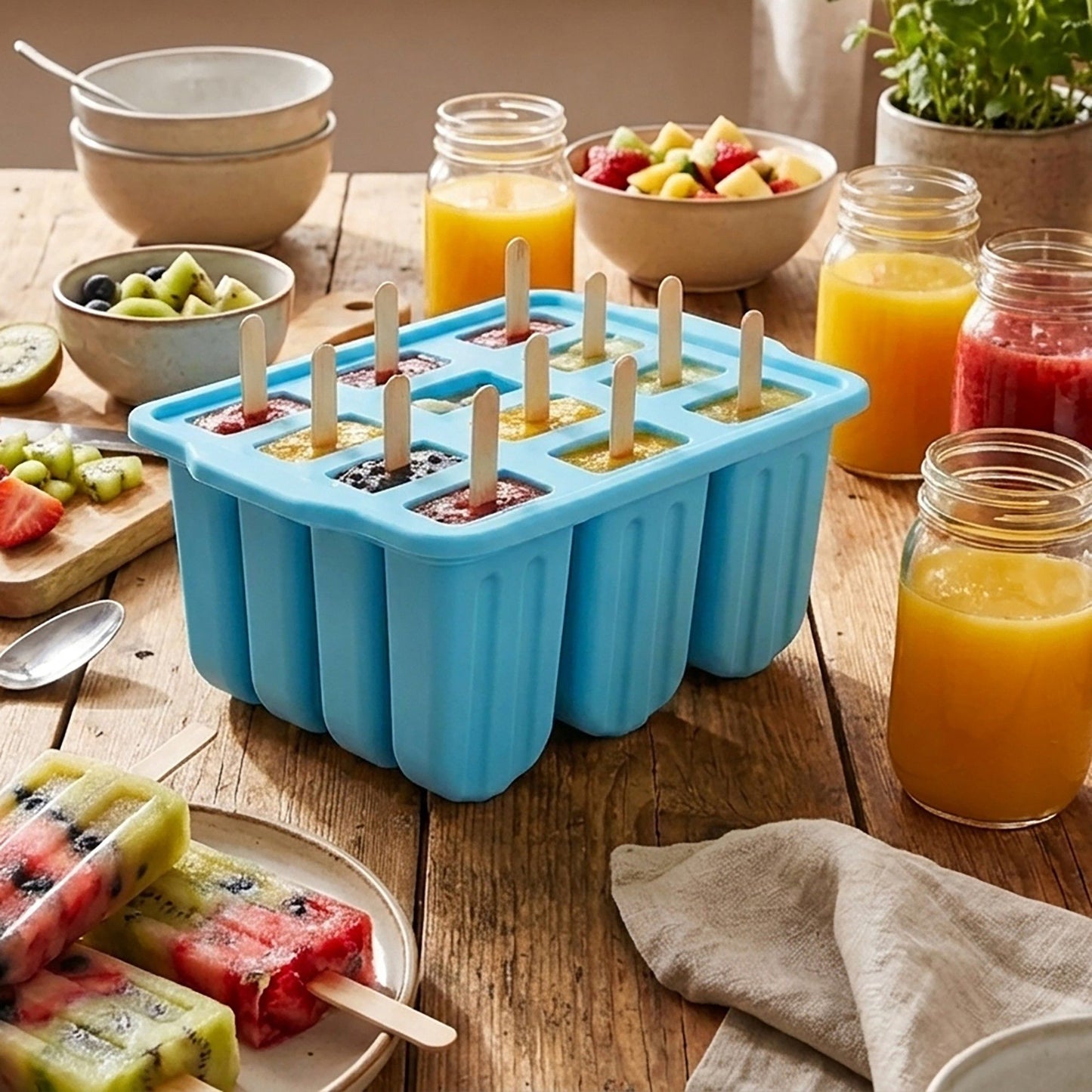 12-Cavity Popsicle Mold - Homemade Ice Pop Maker with Lid