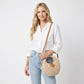 Round Woven Top Handle Crossbody Bag with Magnetic Snap and Detachable Strap