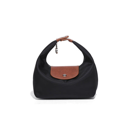 Nylon Mini Hobo Shoulder Bag with Snap Flap Closure and Compact Crescent Silhouette