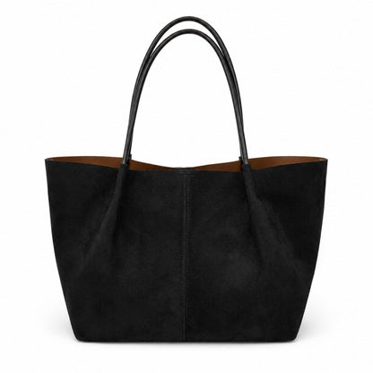Large Suede-Like Shoulder Tote Bag with Long Handles