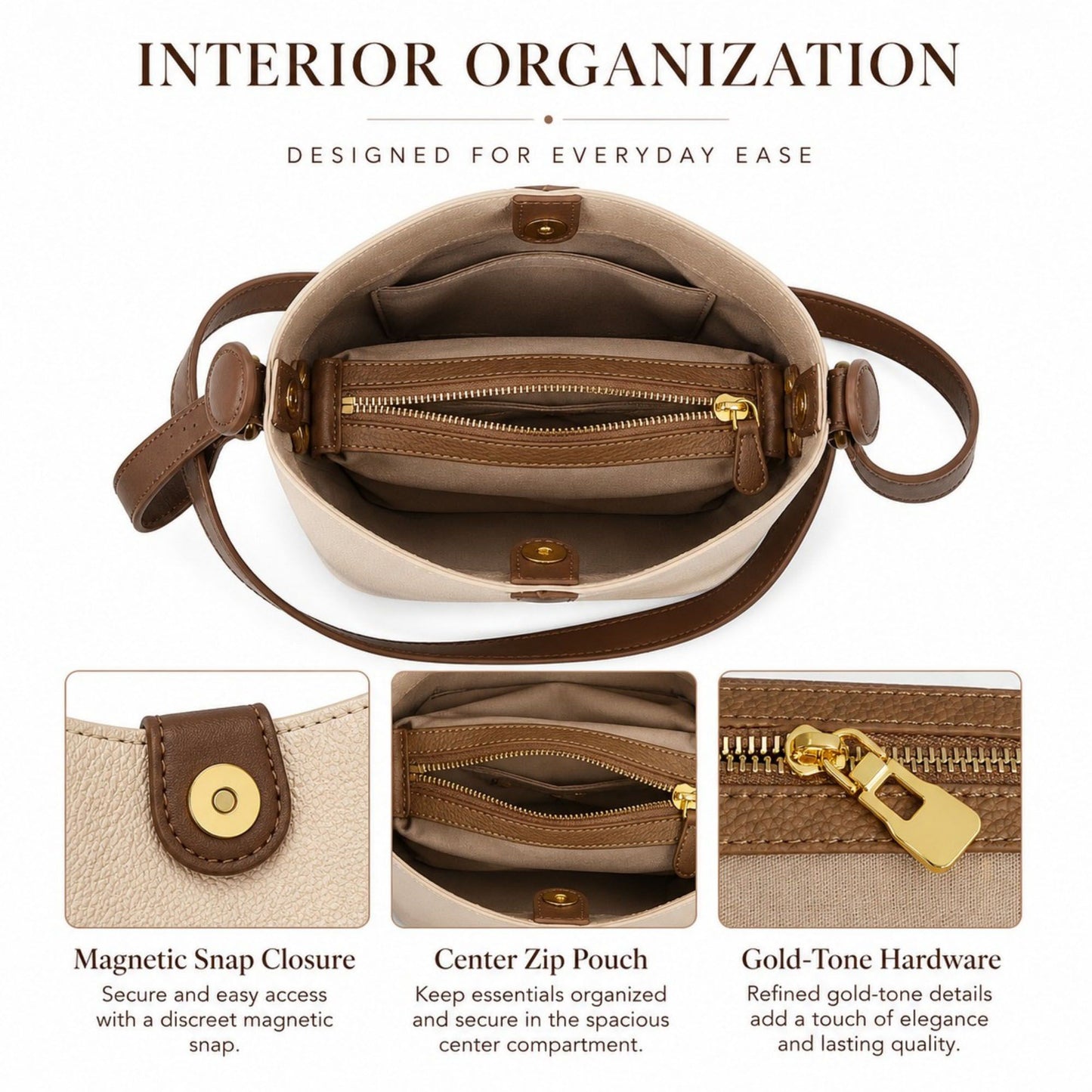 Bucket Crossbody Bag with Top Handle Adjustable Strap and Pebbled Texture