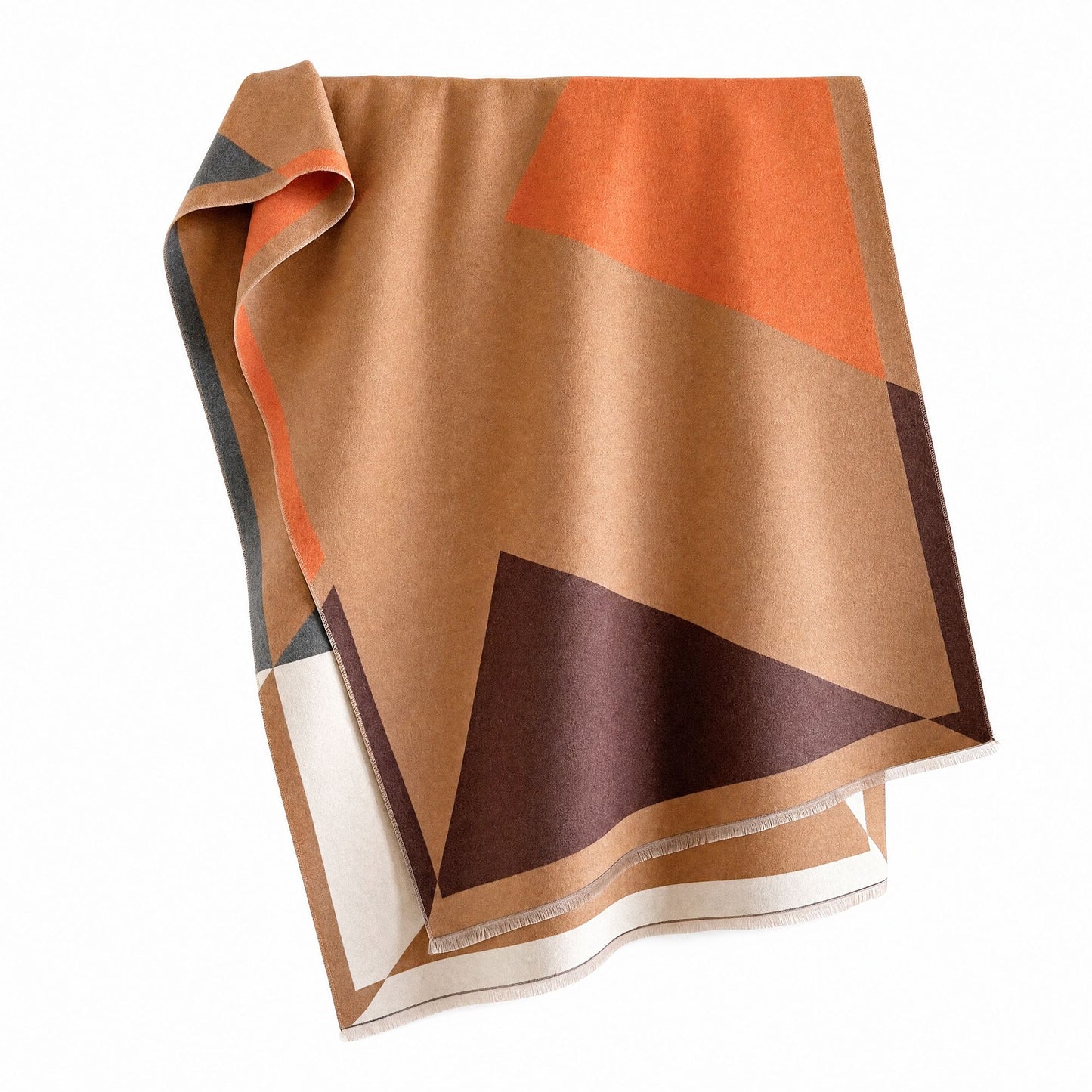 Geometric Color Block Oversized Scarf Soft Wrap Shawl with Fringe Edge 70.8*25.6 Inches