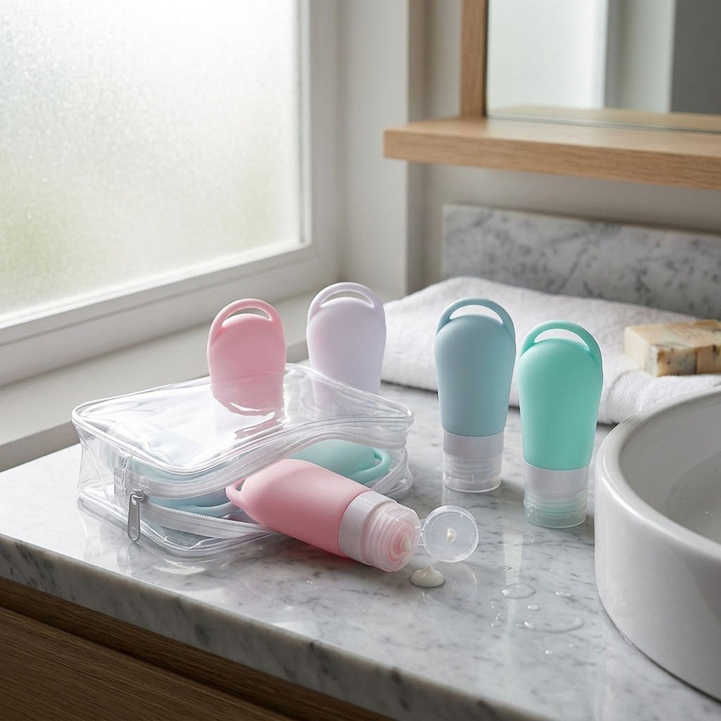 5 Piece Travel Squeeze Bottle Set with Zippered Pouch