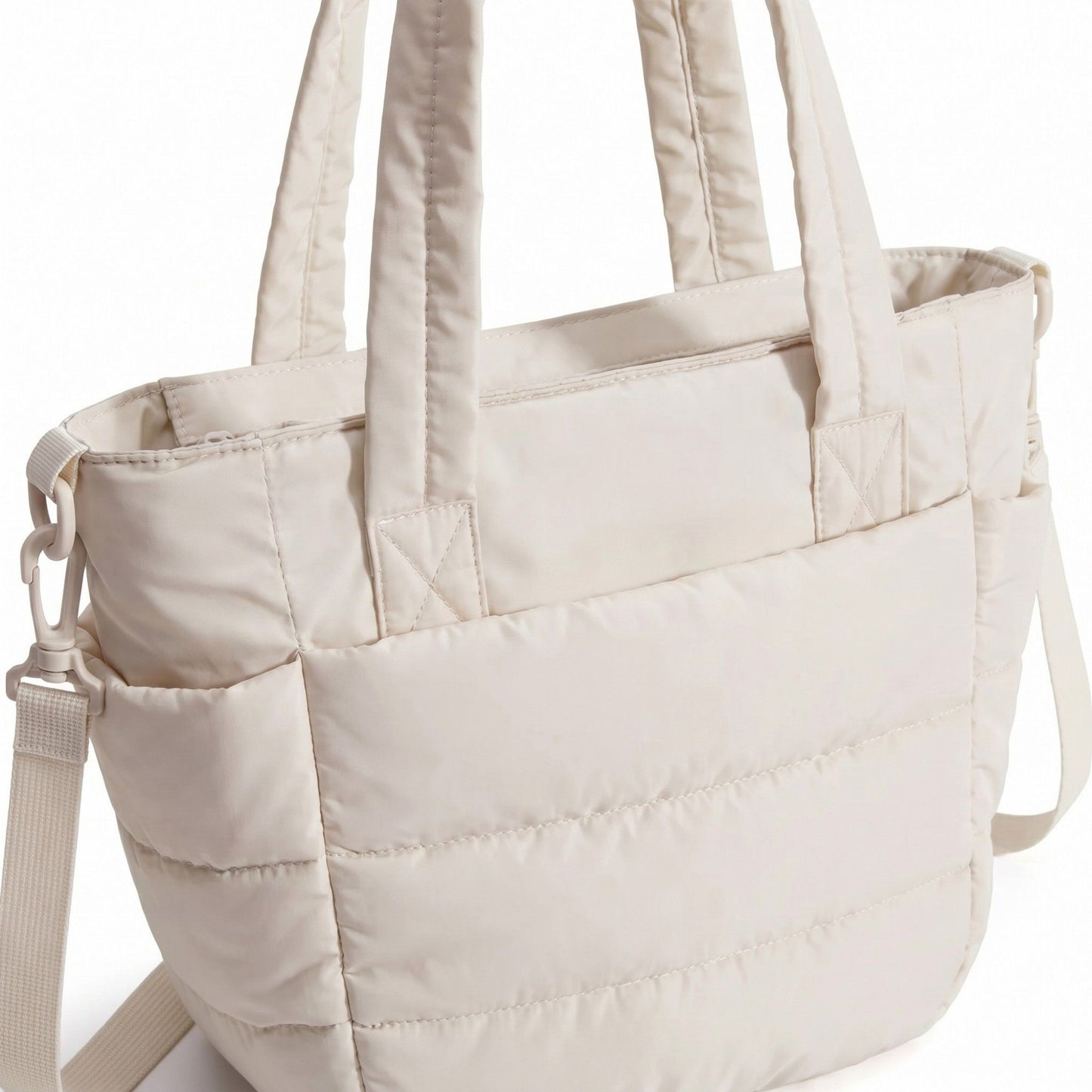 Quilted Puffer Tote Bag with Adjustable Shoulder Strap Multi Pocket Lightweight Carryall Handbag 13x6x10 in