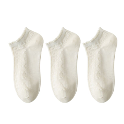 3-Pack Sheer Lace Ice Silk Ankle Socks with Floral Knit Design Lightweight Breathable Style