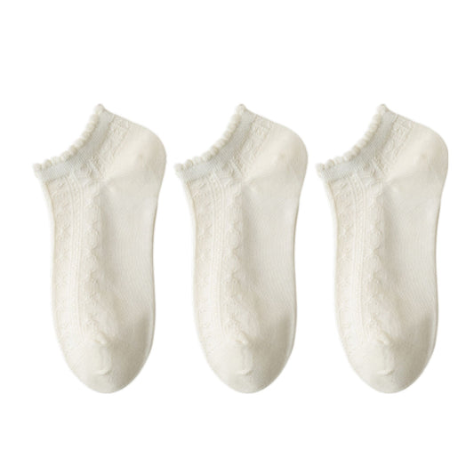 3-Pack Sheer Lace Ice Silk Ankle Socks with Floral Knit Design Lightweight Breathable Style