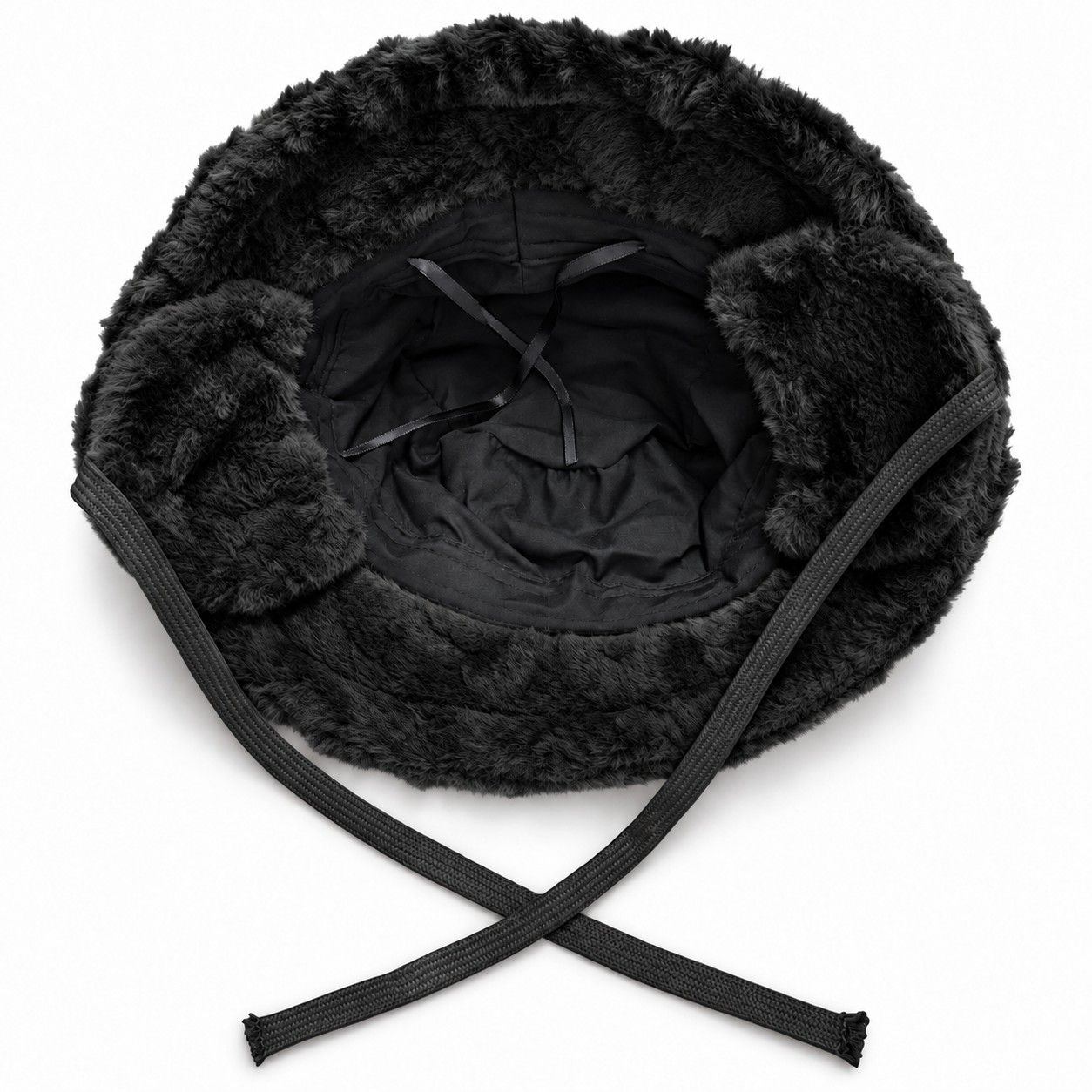 Plush Bucket Hat Removable Ear Flaps Tie Straps Fuzzy Winter Hat