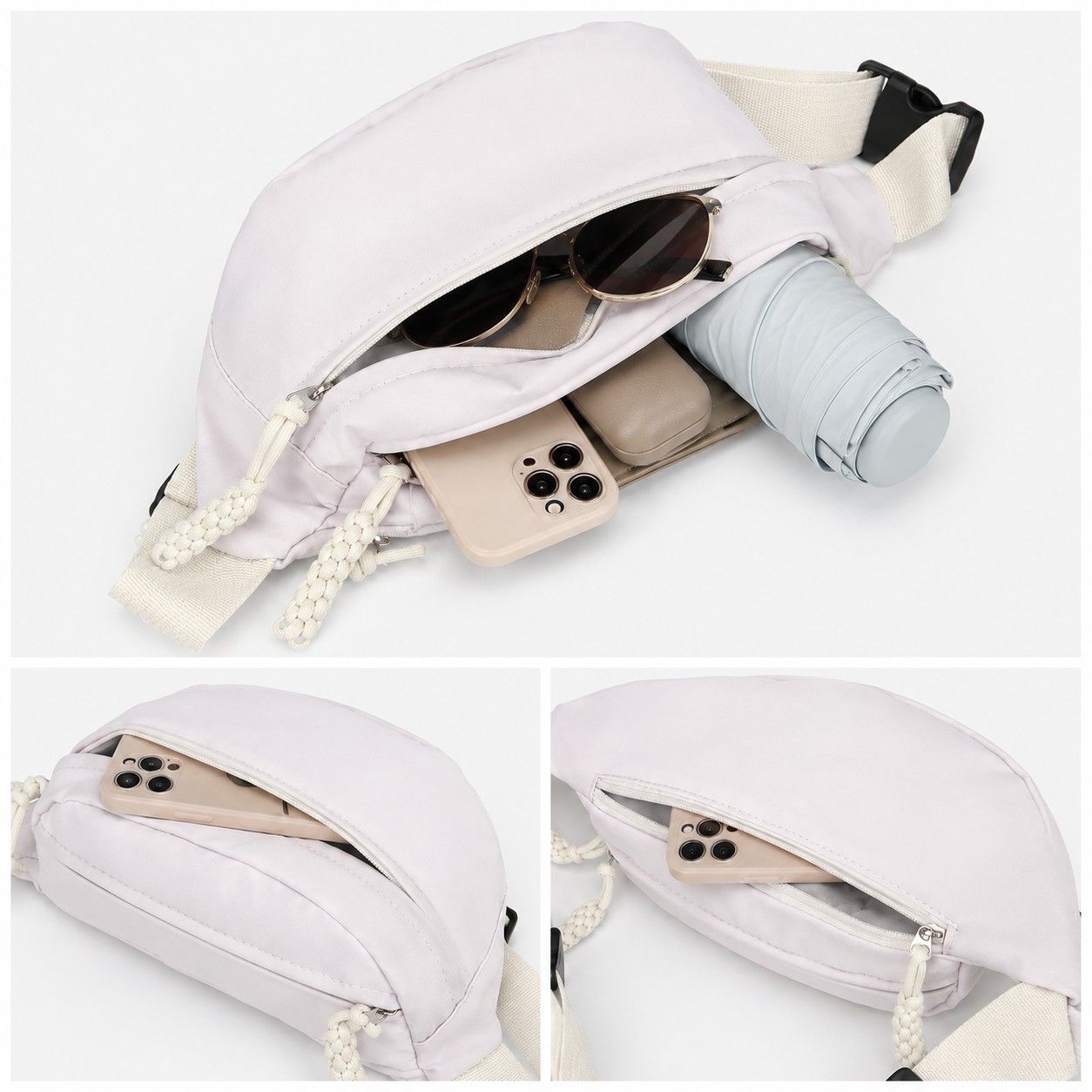 Crossbody Sling Bag with Adjustable Strap Zip Closure and Braided Pull