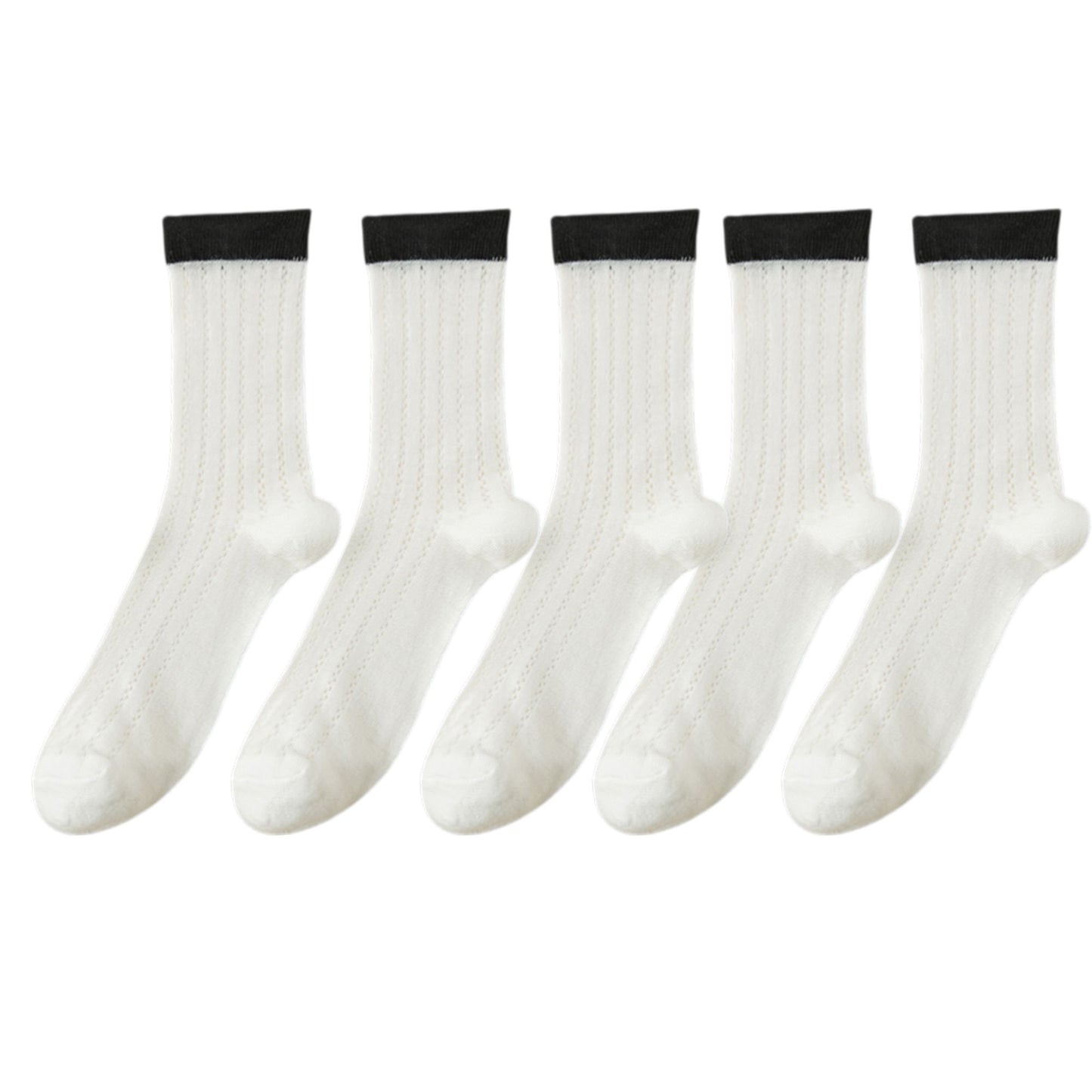 5 Pairs Women's Breathable Lace-Knit Crew Socks with Colored Cuffs Soft Lightweight Anti-Odor for Casual Wear