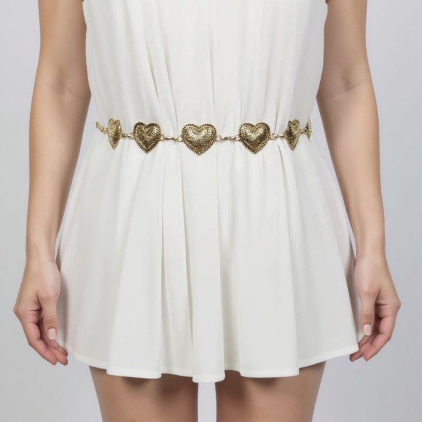 Heart Link Chain Belt with Textured Metal Design and Adjustable Fit 45.5in Valentine