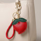 Peach Bag Charm with Braided Leather Loop and Gold Tone Hardware